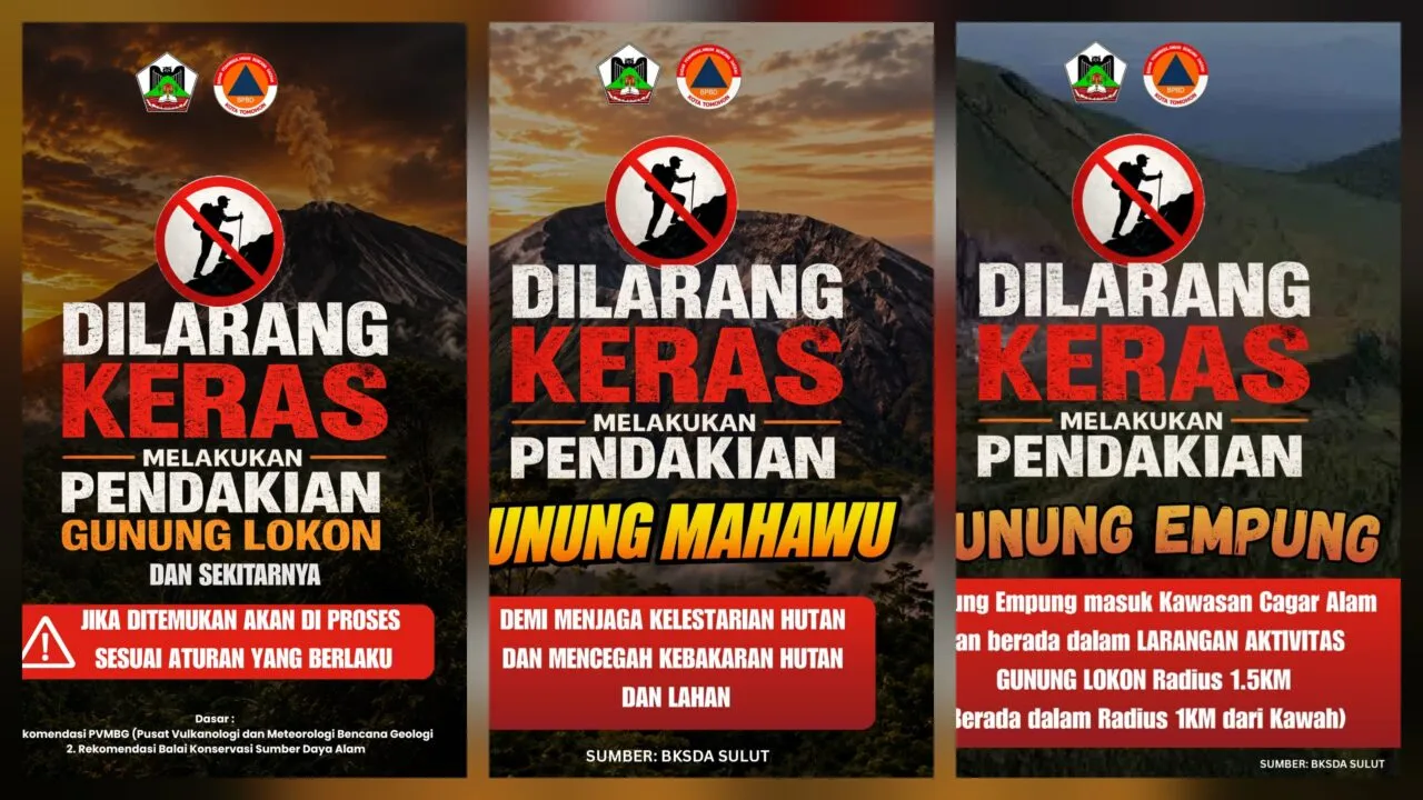 Pemkot Tomohon Tutup Pendakian di Tiga Gunung